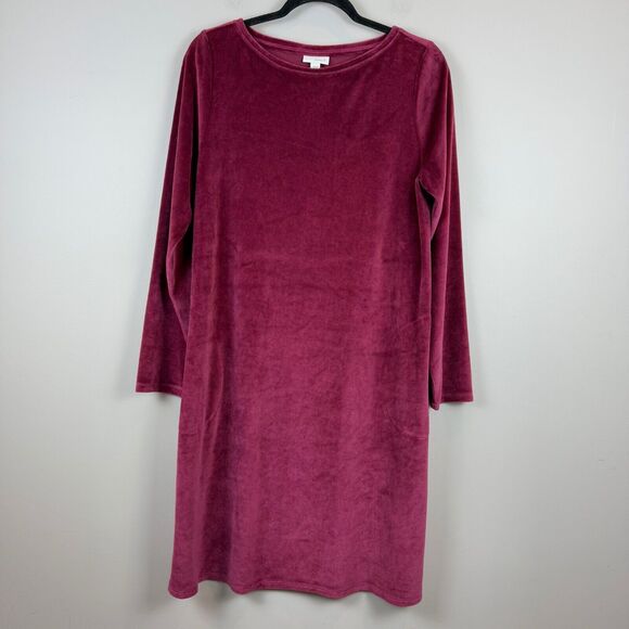 J.Jill Pure Jill Dress Women's Sz M Rose Pink Velvet Long Sleeve Shift Modest - Picture 1 of 8
